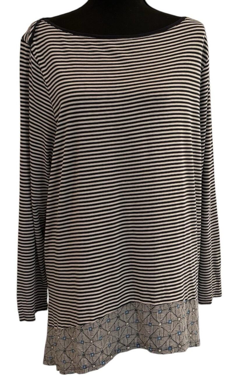 J. Jill Tunic Boat Neck Blue Stripe Tunic Contrasting Hem Size XL